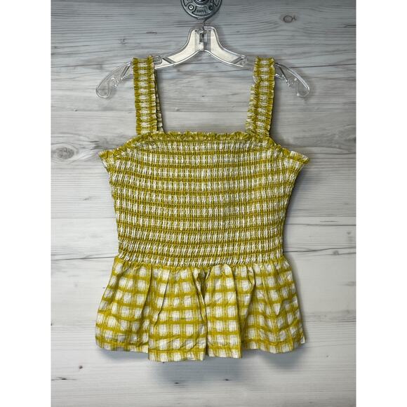 Candice Cameron Bure Tank Top Yellow Smocked Cotton Womens Size S - Picture 1 of 9